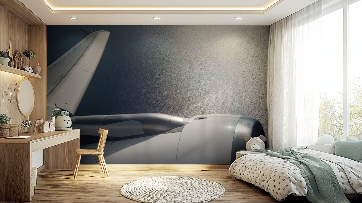 A graceful Mediterranean wall mural in bright, natural tones.

