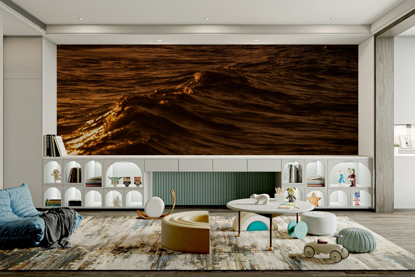 An artistic travel theme mural for home decor.

