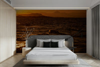 An artistic Greek island mural on minimalist wallpaper.

