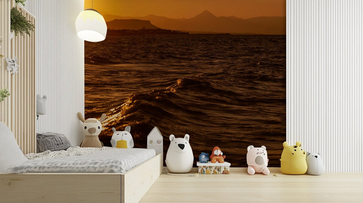 A graceful Mediterranean street wall mural in soft tones.

