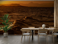 A peaceful Greek architecture mural on decorative wallpaper.

