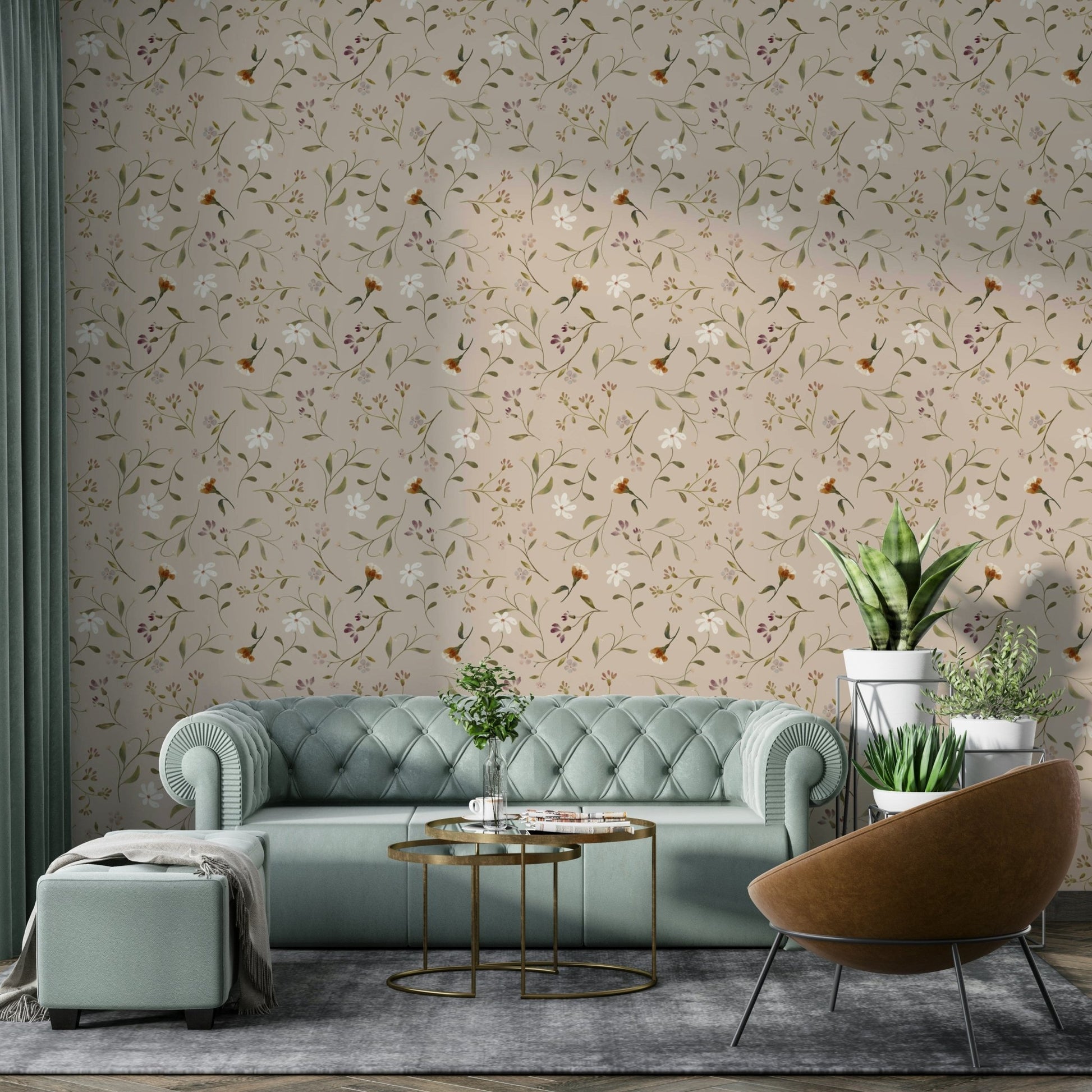 Soft cream wall covering with memories in petals print

