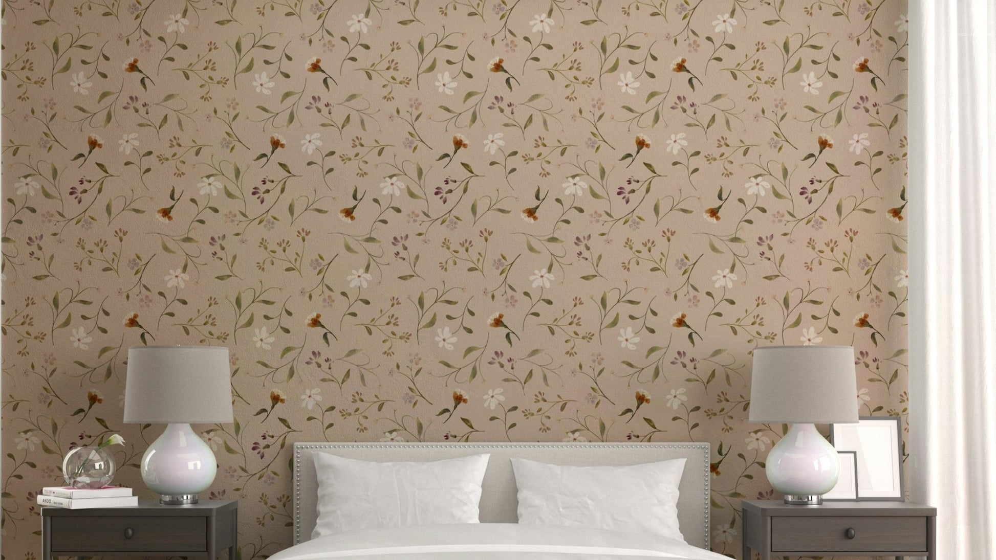 Memories in Petals cream wallpaper with floral design

