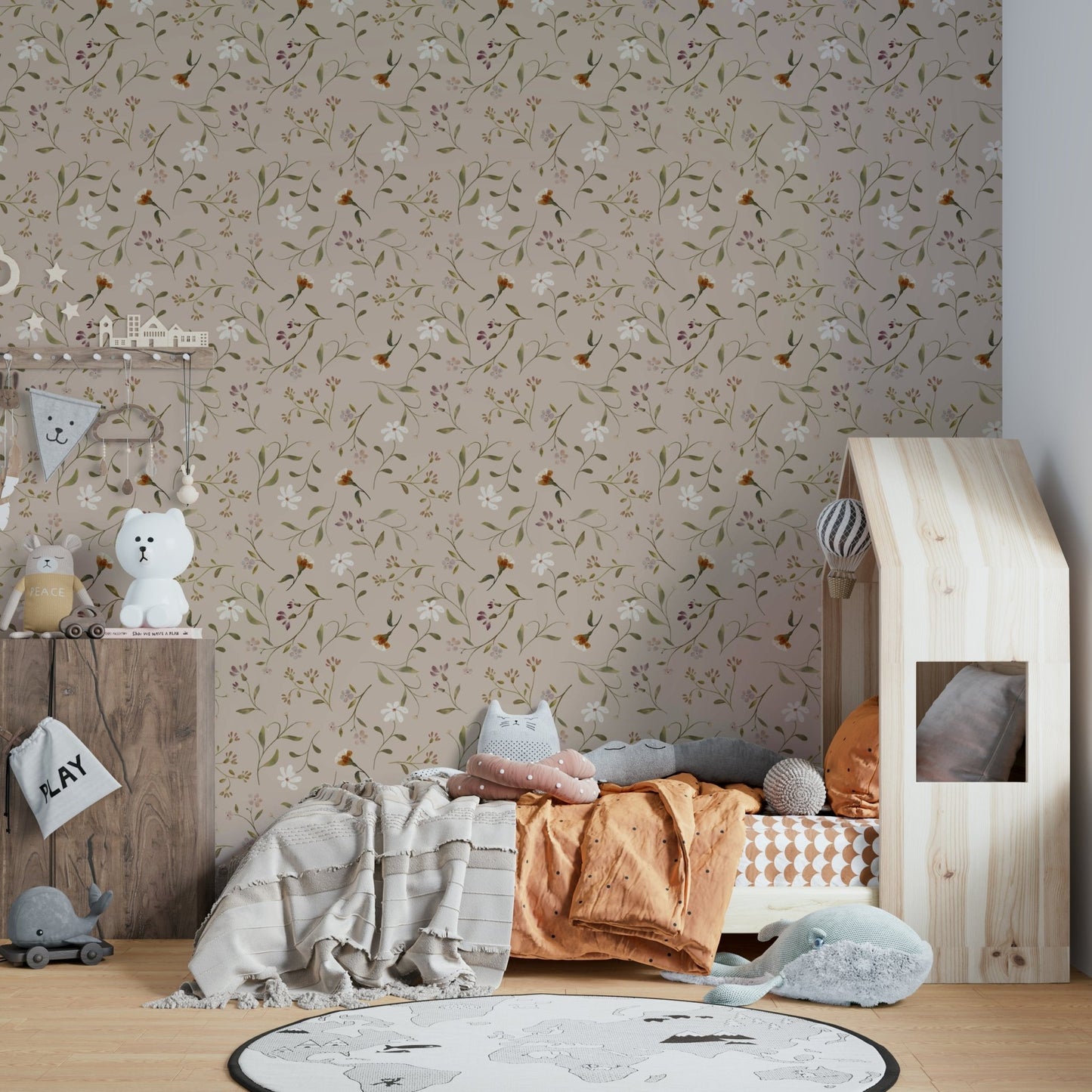 Cream wallpaper with elegant memories in petals pattern

