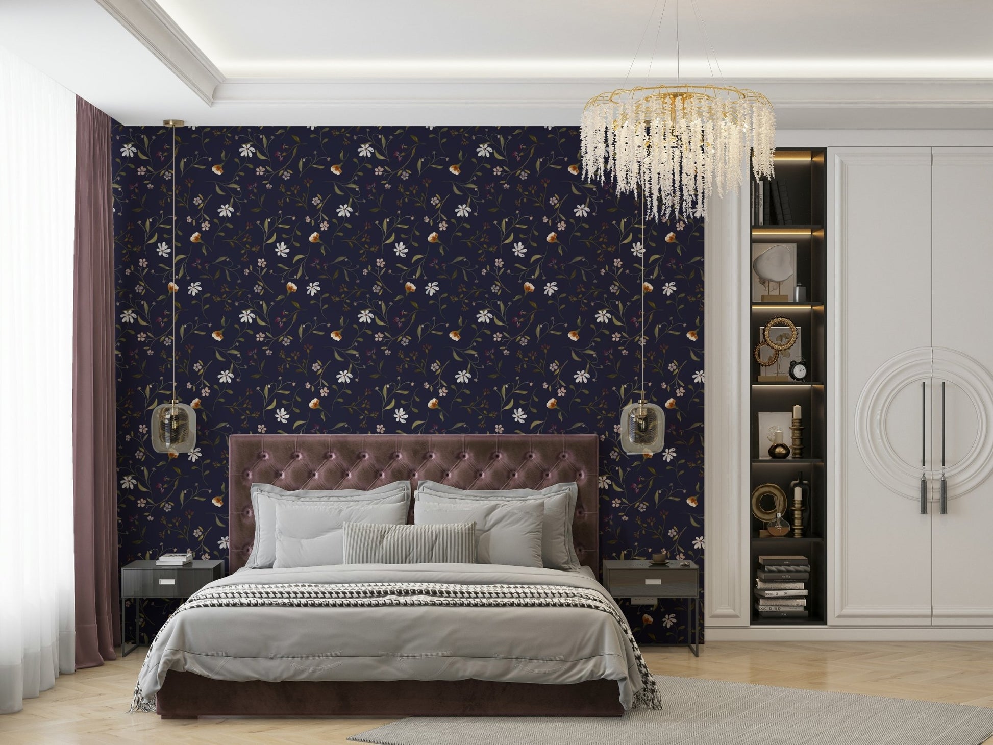 Dark floral wallpaper Memories in Petals for walls

