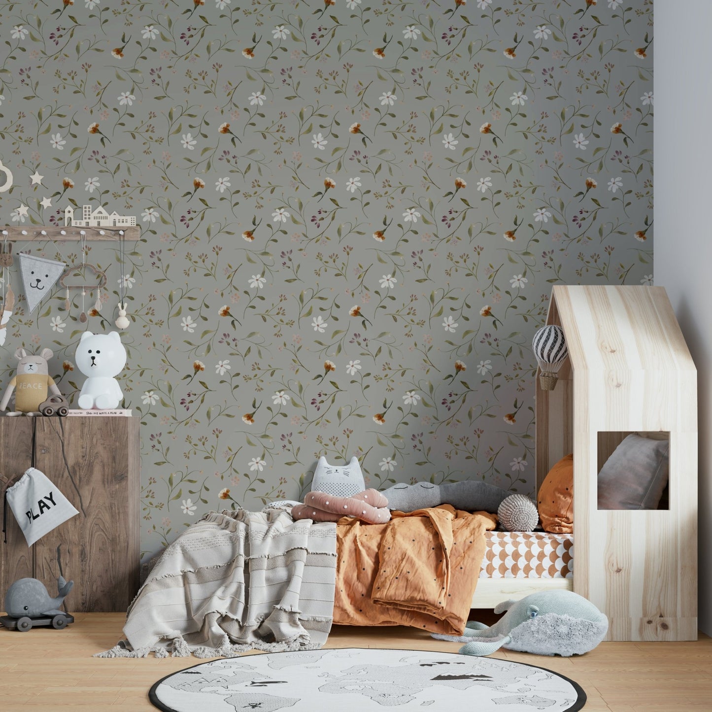 Soft floral pattern on Memories in Petals olive wallpaper

