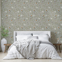 Olive tone wallpaper featuring subtle petal shapes

