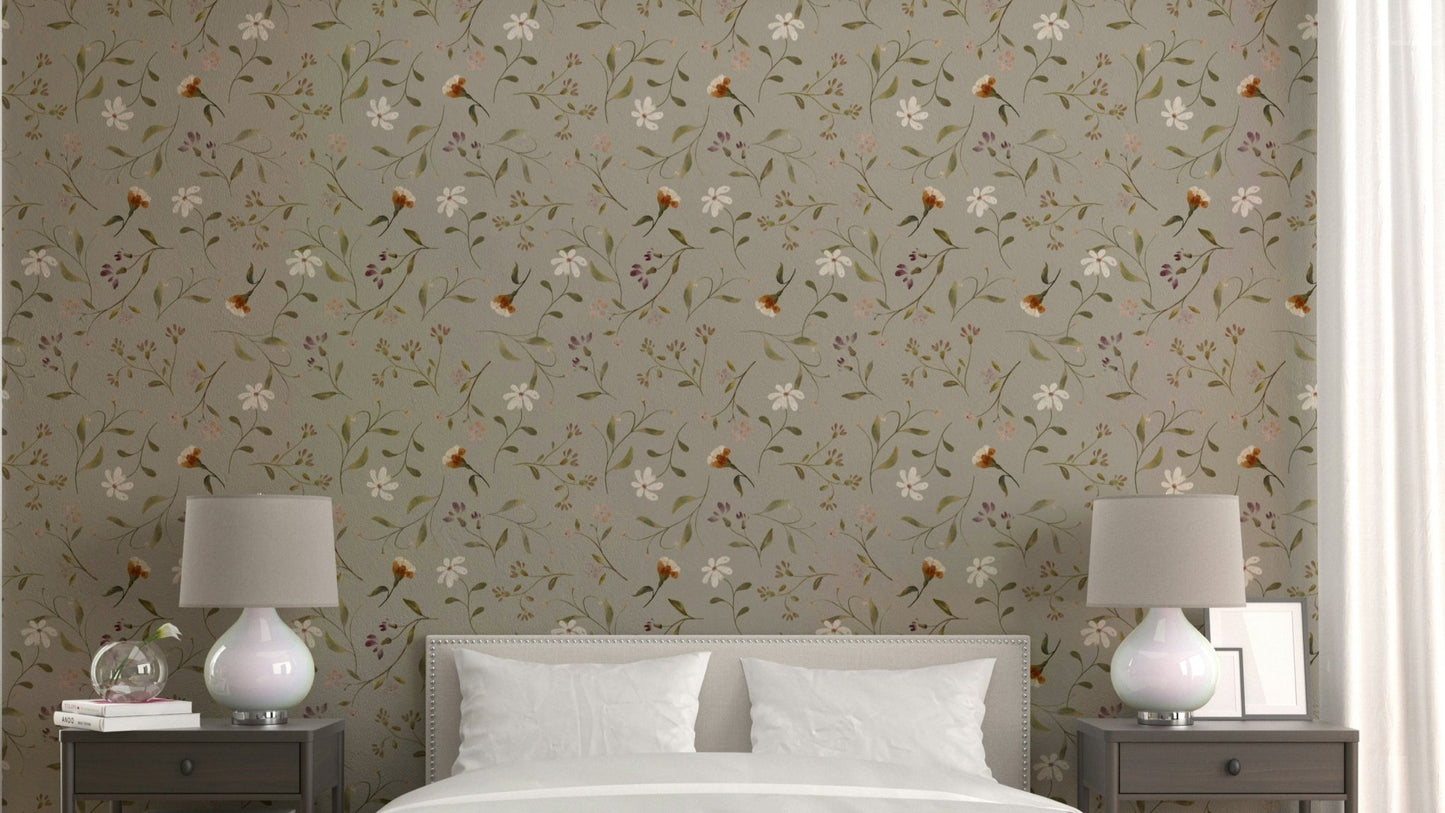 Olive green petals wallpaper with delicate design

