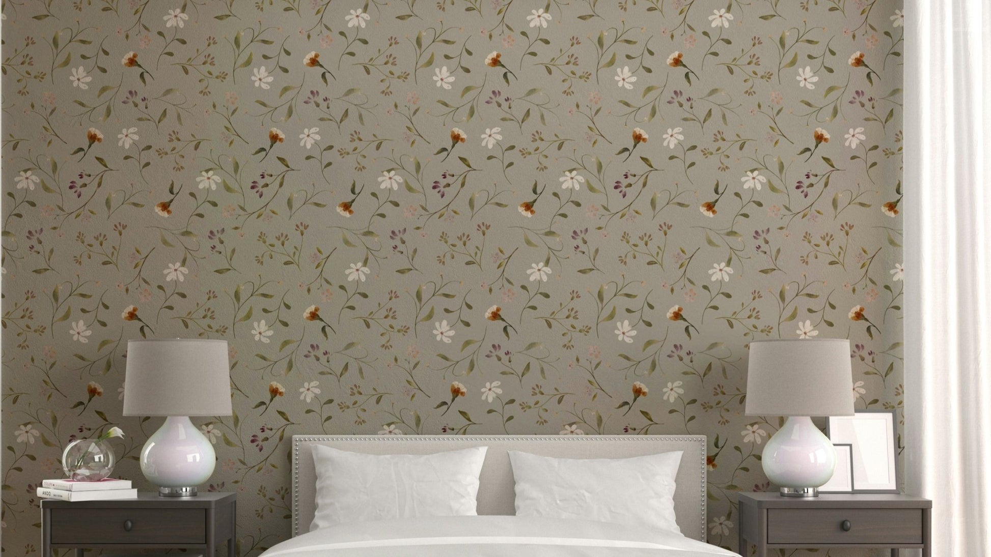 Olive green petals wallpaper with delicate design

