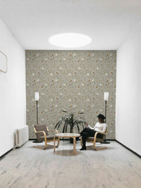 Memories in Petals olive floral wallpaper close-up

