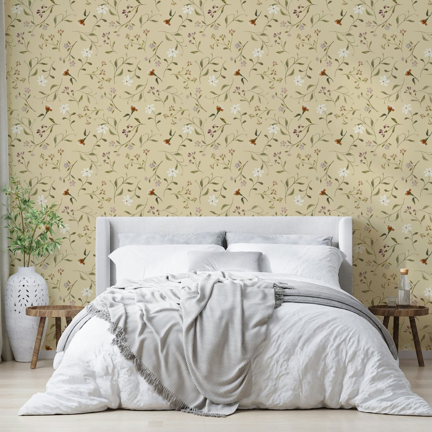 Memories in Petals Vanilla Wallpaper shown on living room wall GD832