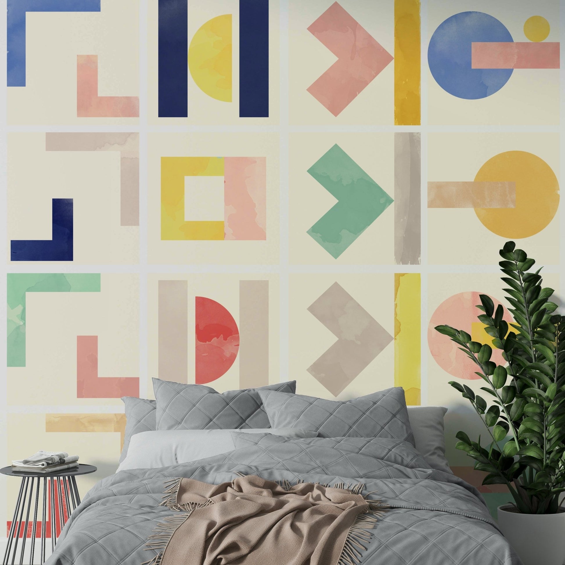 Wall mural with geometric patterns

