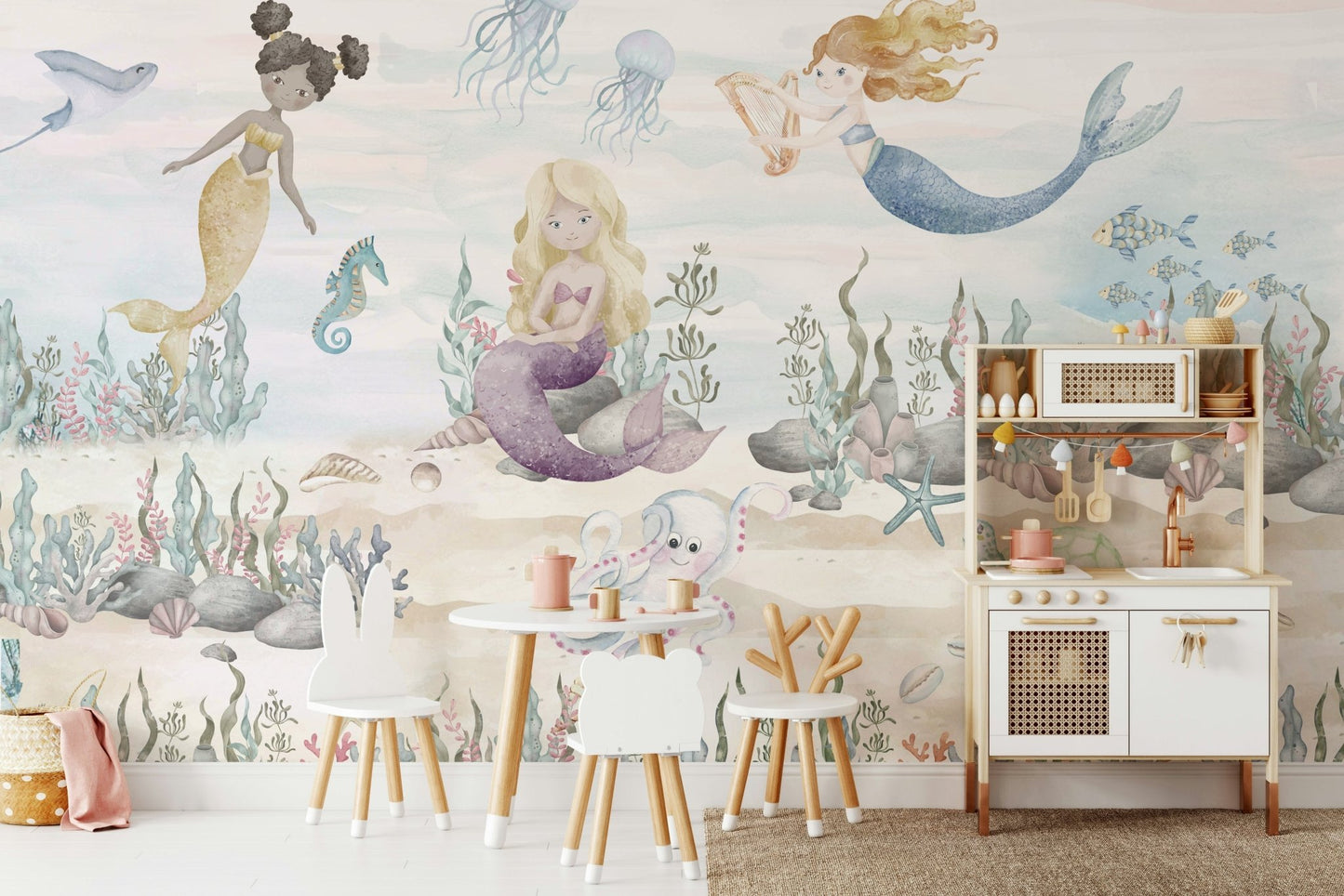 The water is a beautiful, clear blue.

