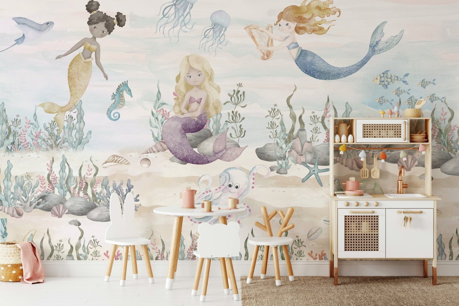 The water is a beautiful, clear blue.

