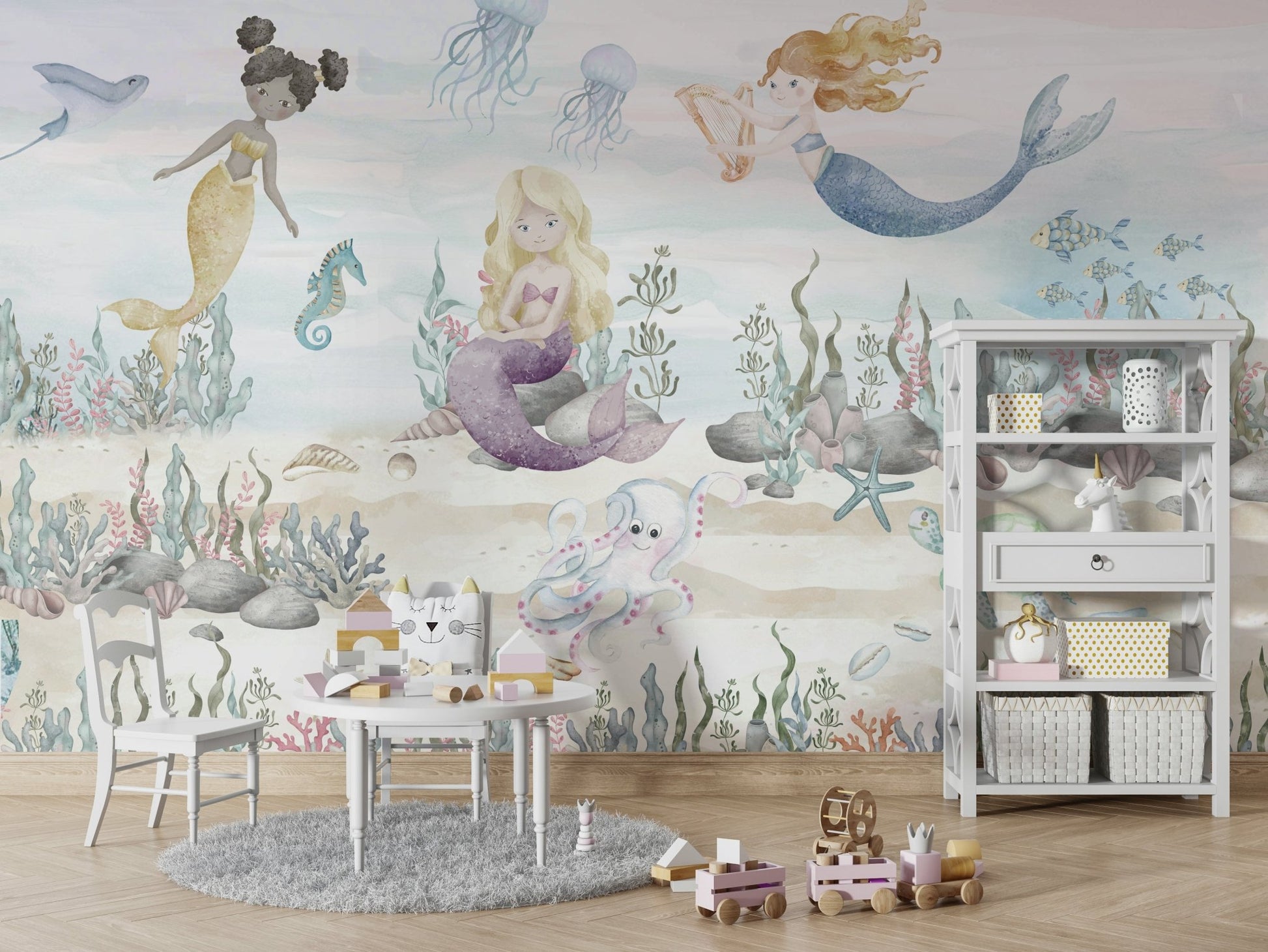 The light filters down from the surface, creating a gentle glow.

