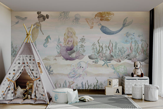 A peaceful underwater scene with a mermaid and sea creatures. GD4135

