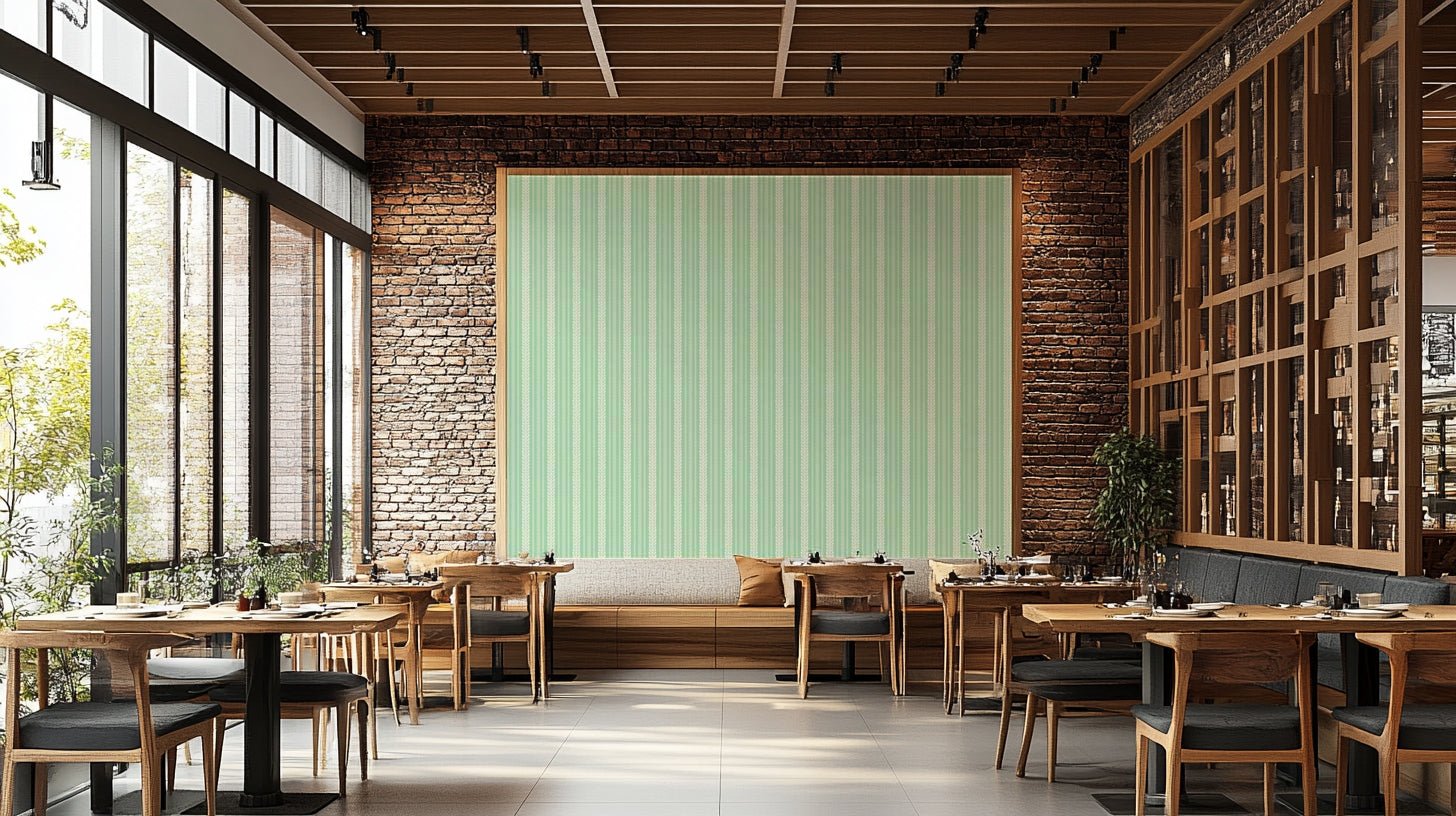 Dining room accent wall with green stripes

