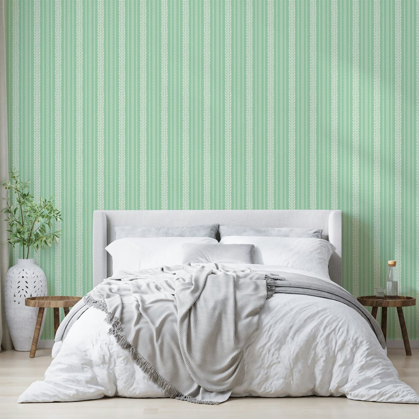Merry Cherry Green Stripe Wallpaper full view

