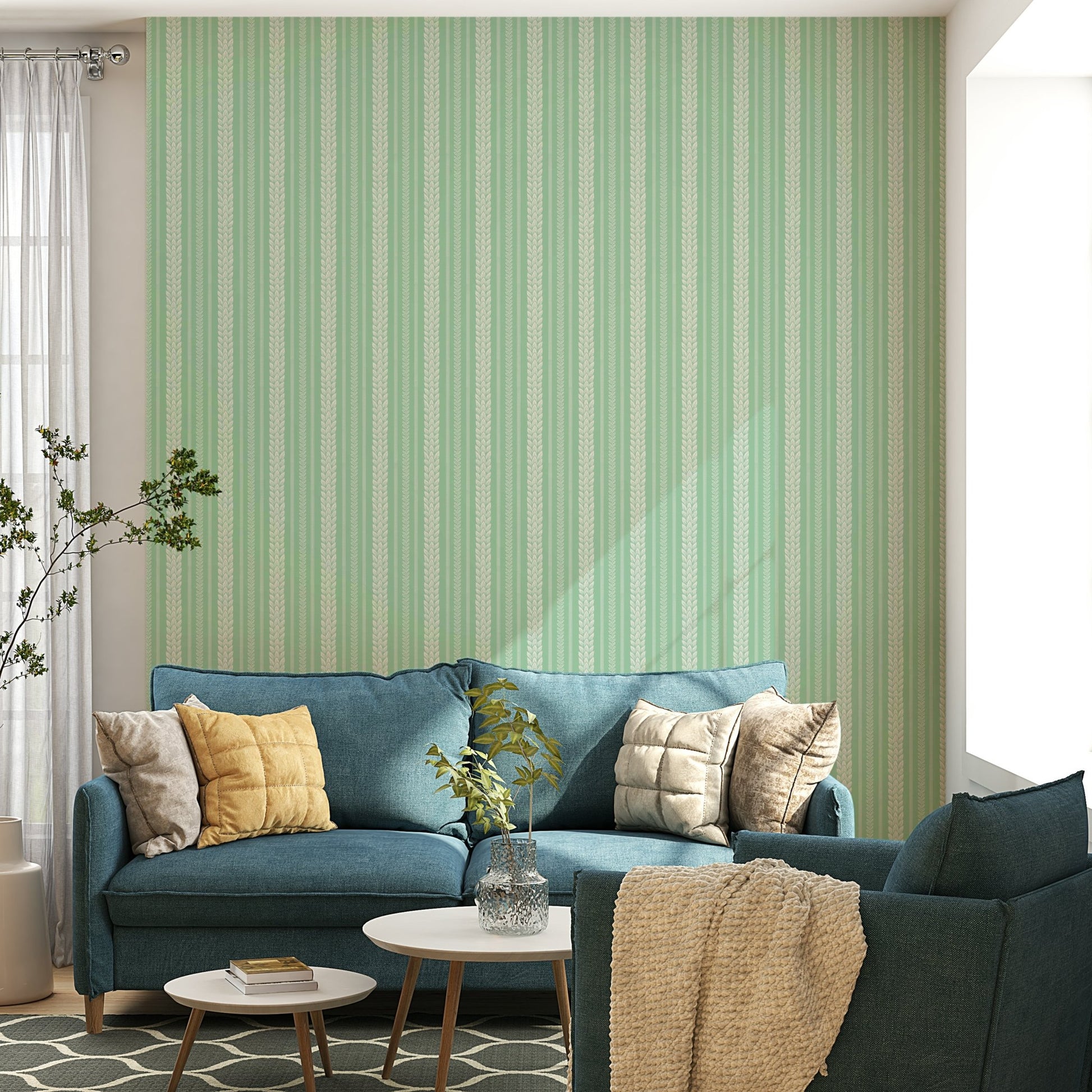 Soft green stripes wallpaper texture

