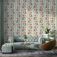 Kitchen wall with Merry Cherry striped wallpaper

