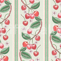 Vintage-inspired cherry wallpaper with stripes


