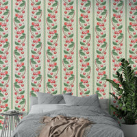 Merry Cherry Red and Green Stripe Wallpaper full view

