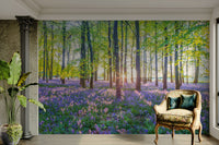 Nature mural wallpaper with trees and flowers

