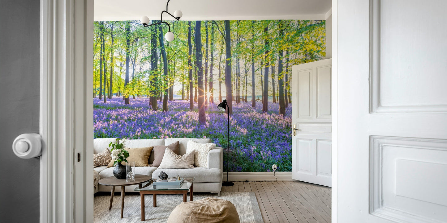 Purple bluebell flowers in a spring forest

