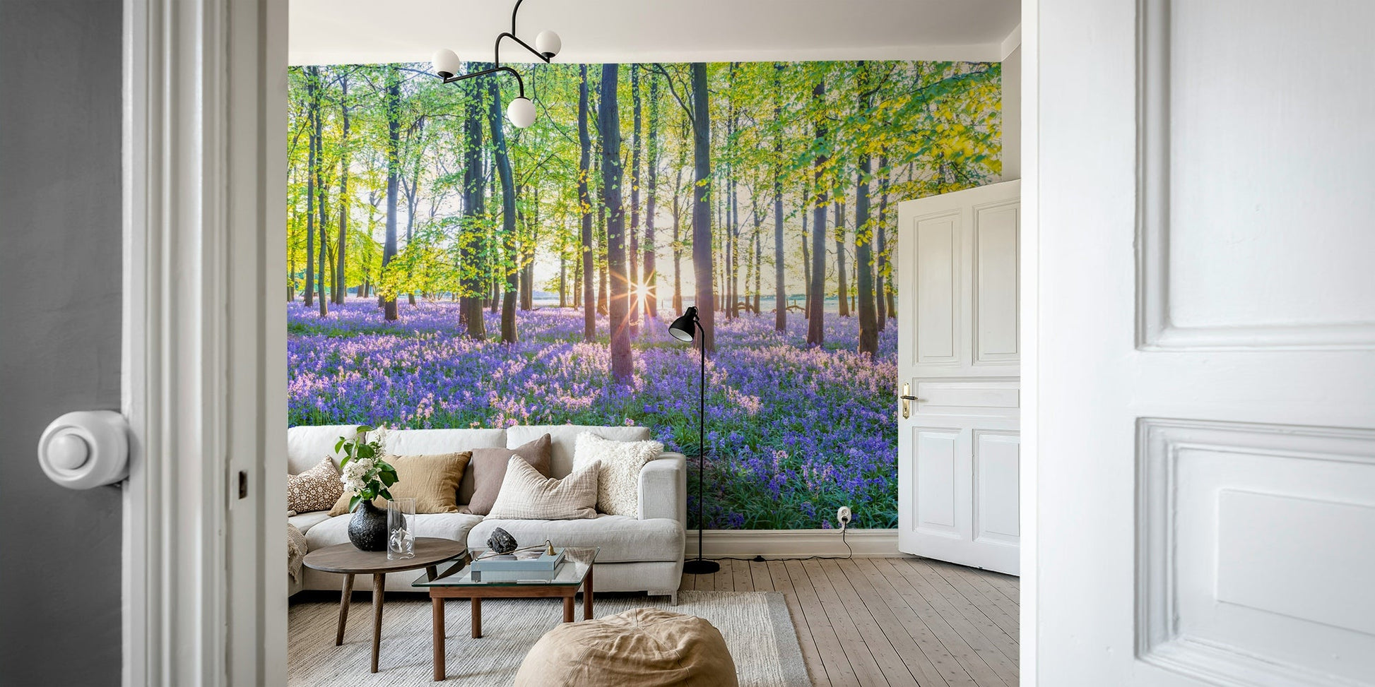 Purple bluebell flowers in a spring forest

