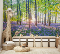 Woodland mural with blooming bluebells

