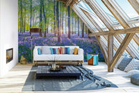 Purple flower forest scenic wall design

