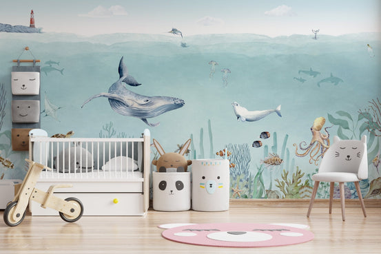 Secret sea life wallpaper with whales and coral reefs KB44