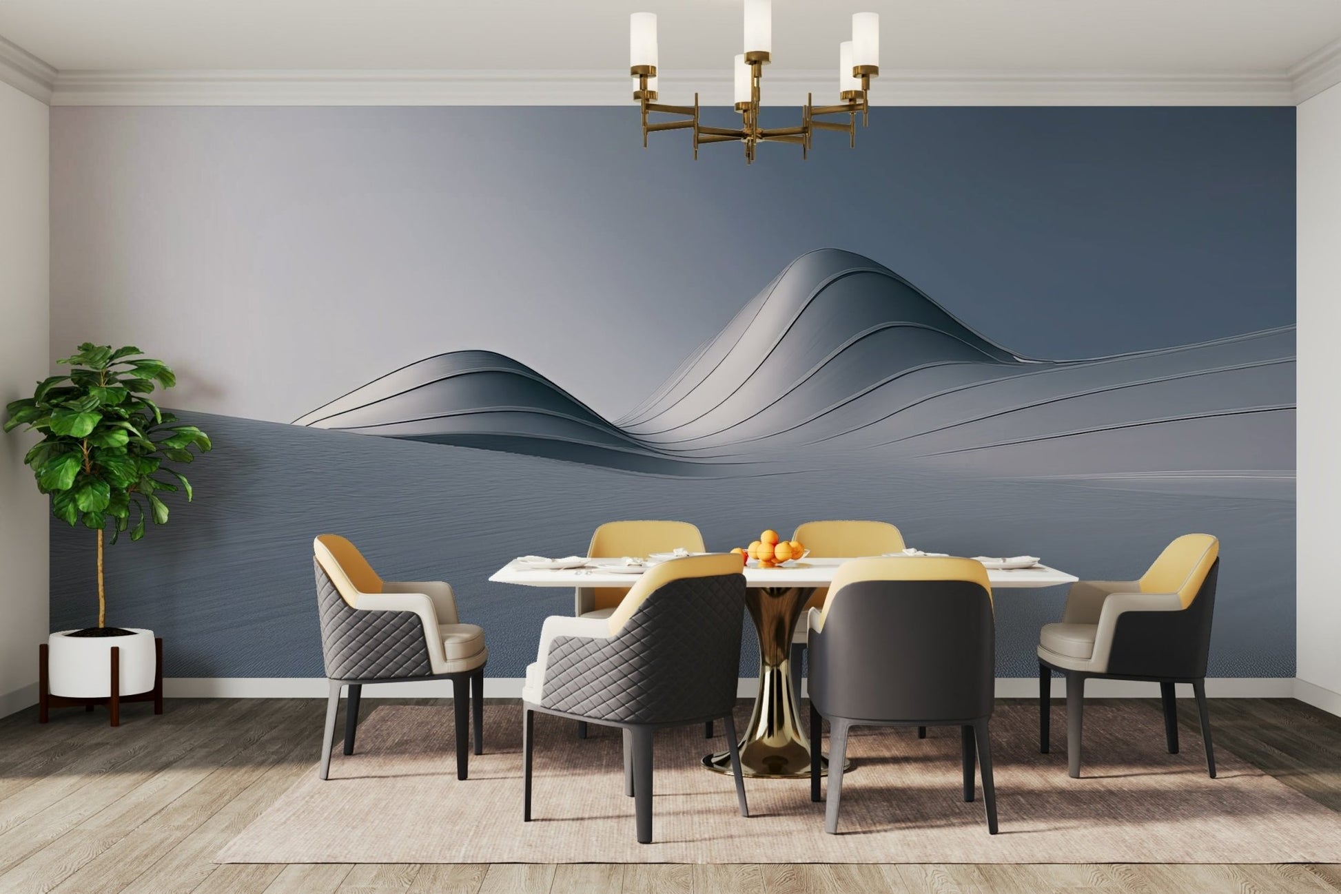 Modern living room featuring Metal Dunes mural wall

