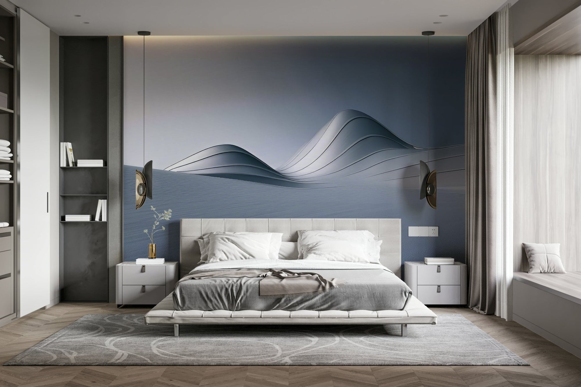 Metal Dunes Wall Mural with abstract metallic waves, GD2153