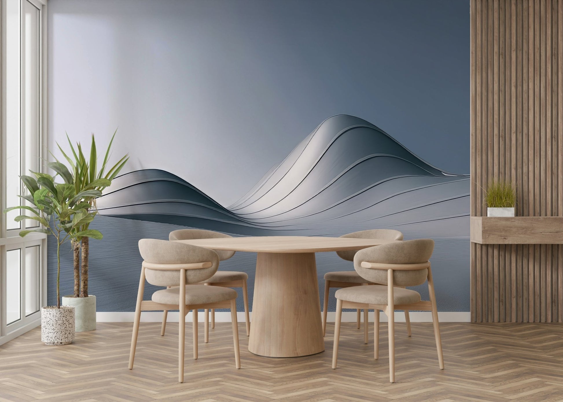 Metal Dunes Wall Mural in sleek minimalist interior


