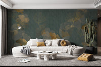 Teal and Gold Ginkgo Leaf Wall Decor
