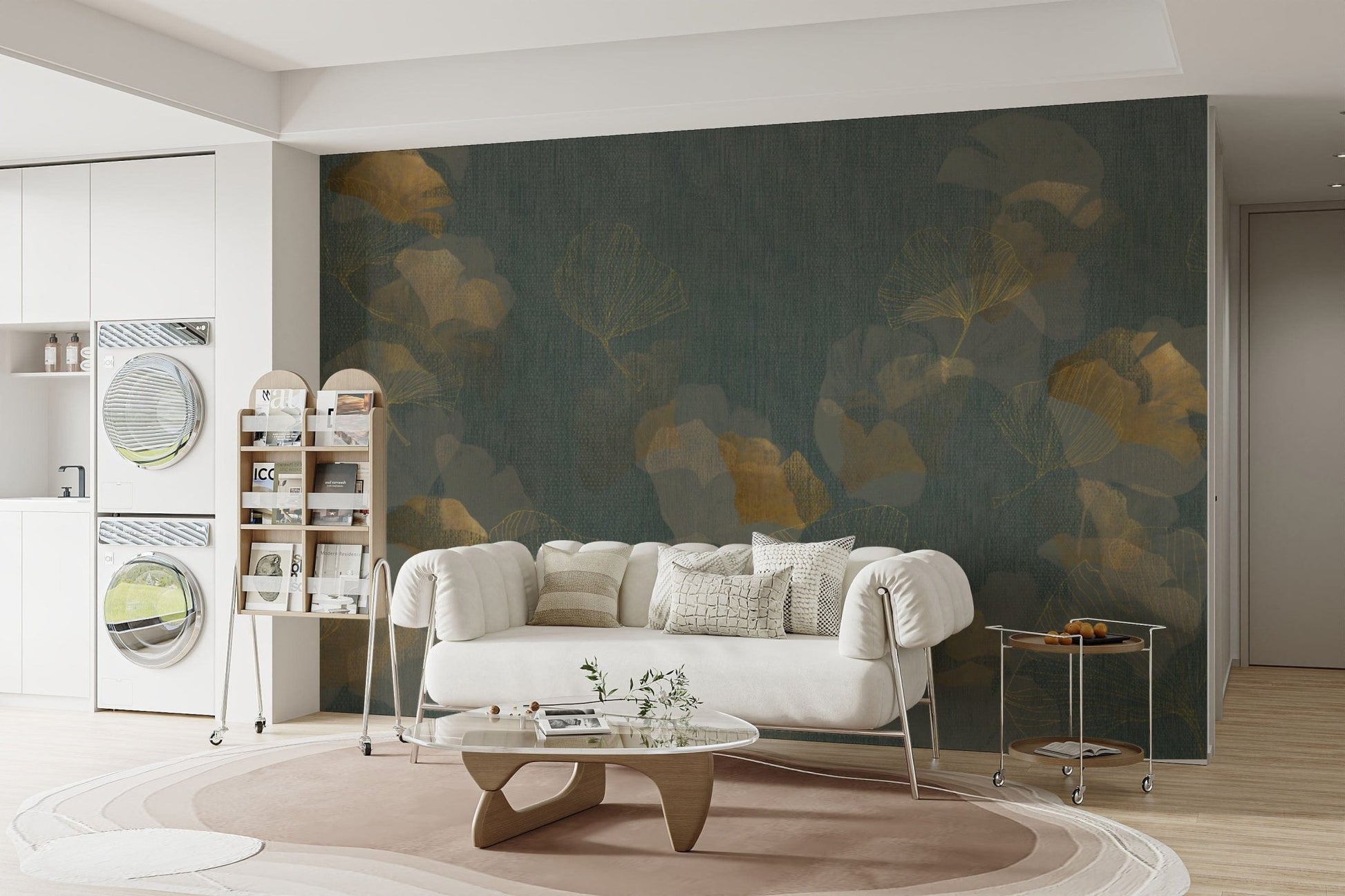 Gold Ginkgo Botanical Wallpaper Design
