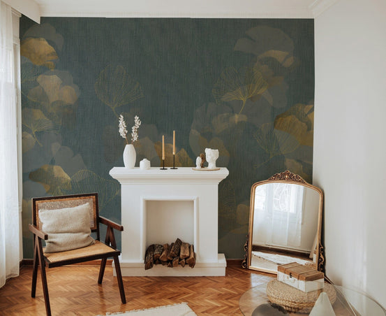 Metallic Ginkgo Leaf Wallpaper for Walls
 B656