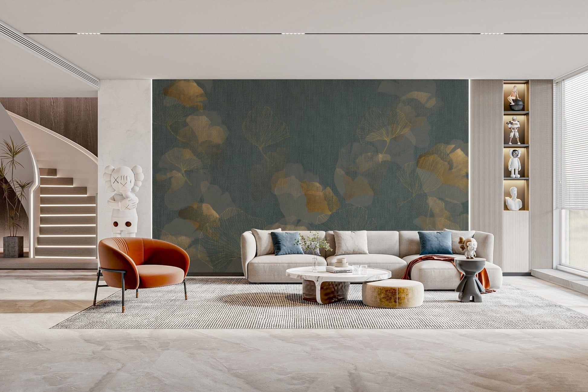 Sophisticated Ginkgo Wallpaper in Teal
