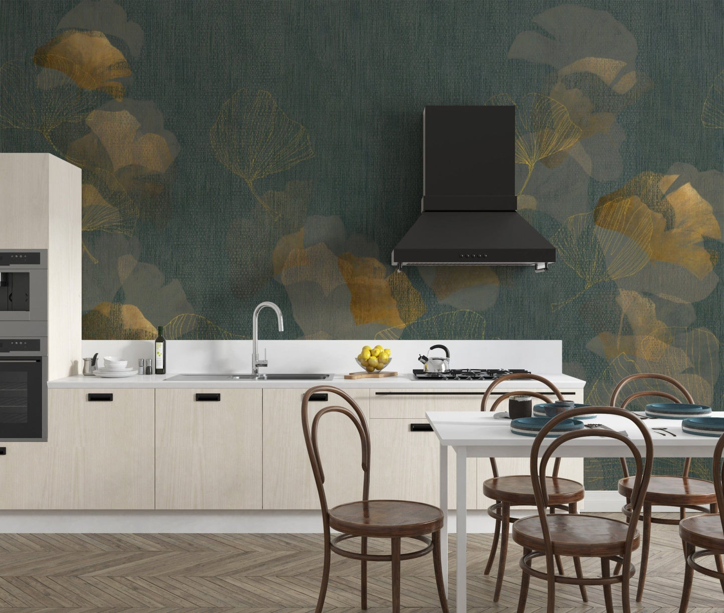 Modern Botanical Ginkgo Leaf Wallcovering
