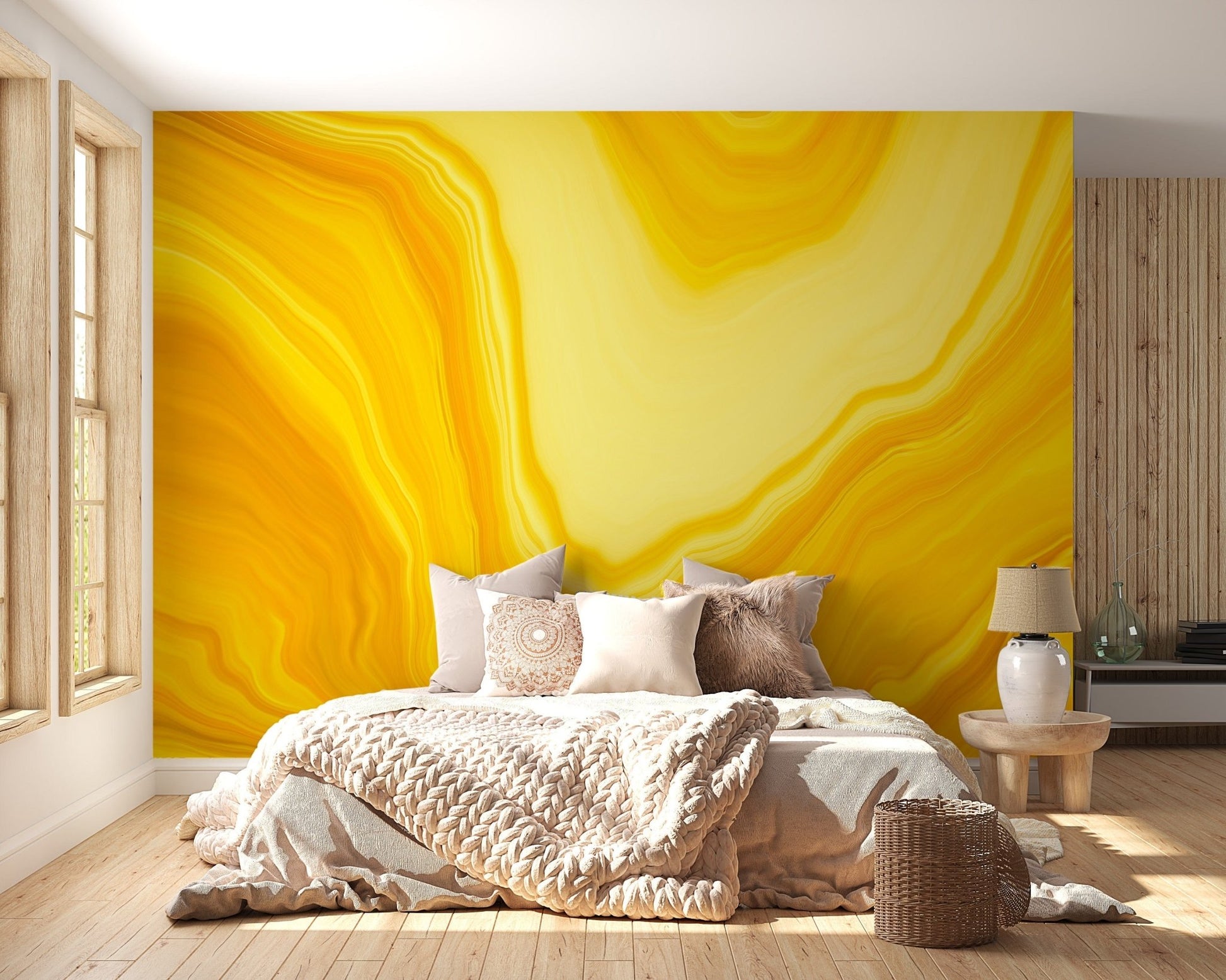 Metallic yellow flowing design mural for walls A644
