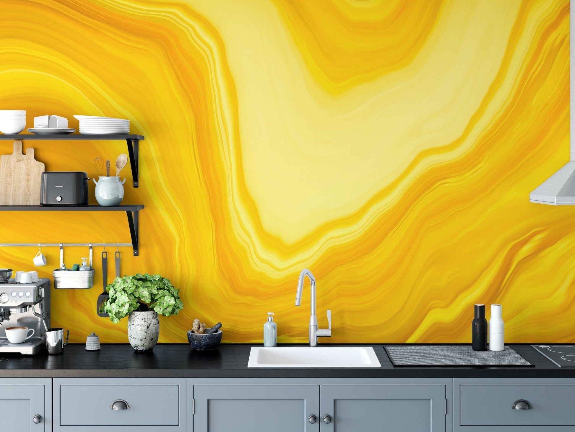 Fluid metallic yellow wallpaper mural for homes A644
