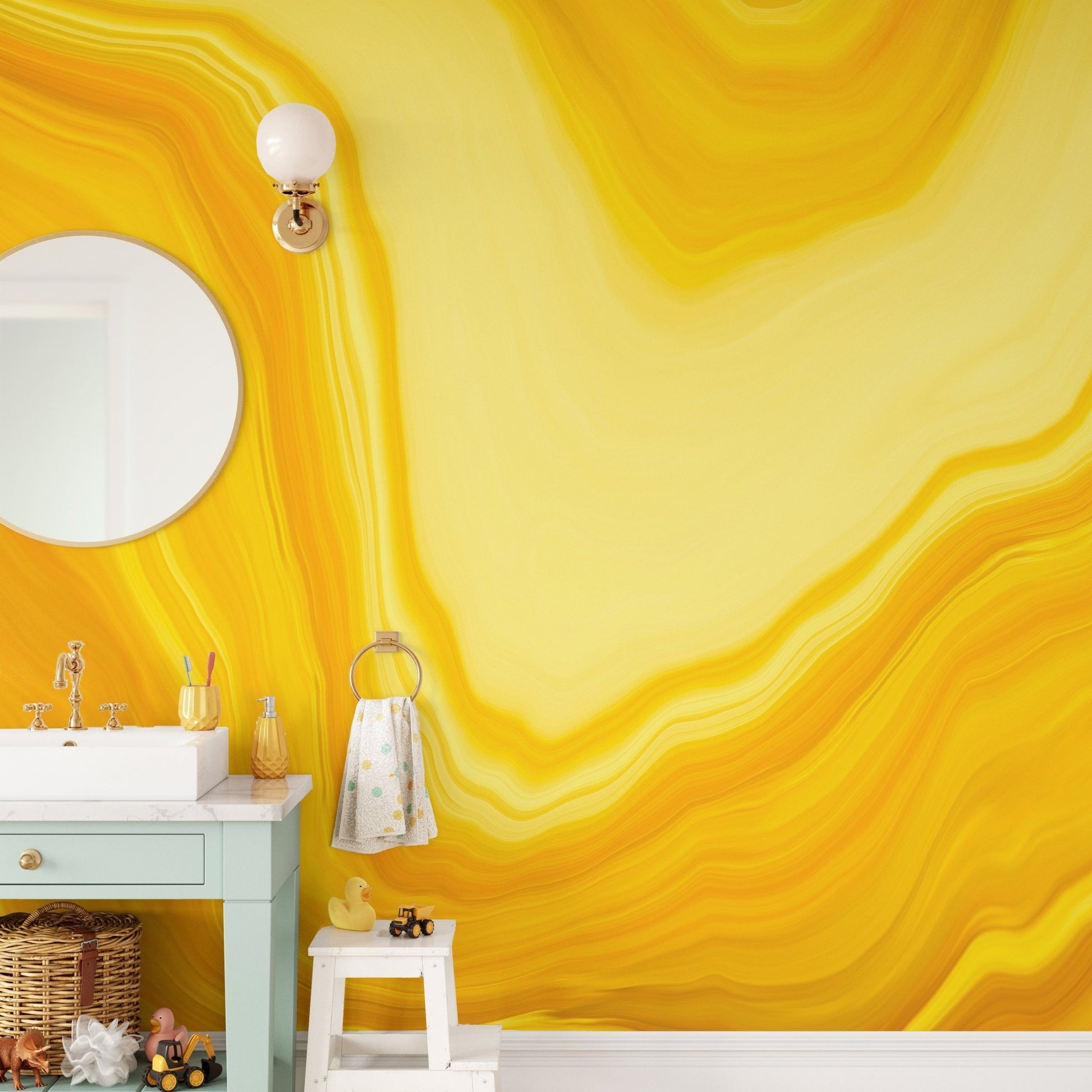 Metallic yellow flow wallpaper mural for bold walls A644
