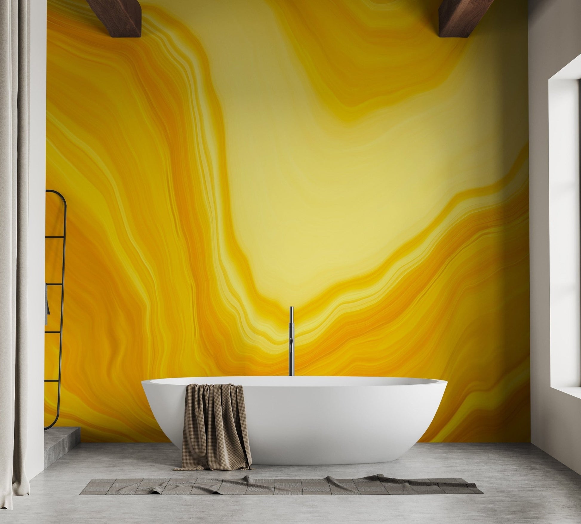 Flowing metallic yellow mural for modern decor A644
