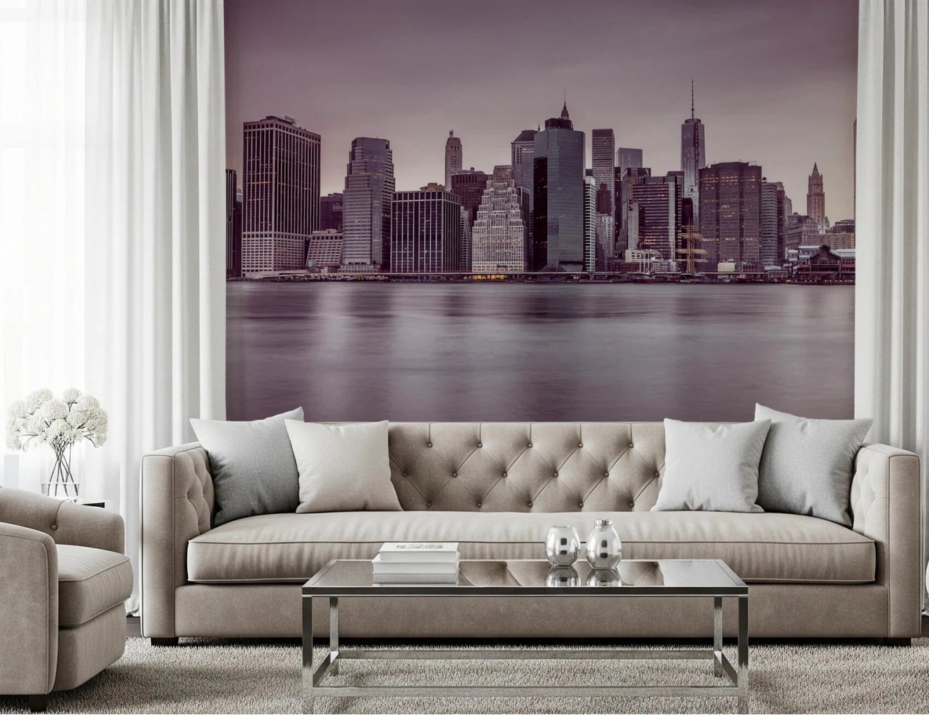 Metro Dusk Horizon wall mural in living room with skyline view