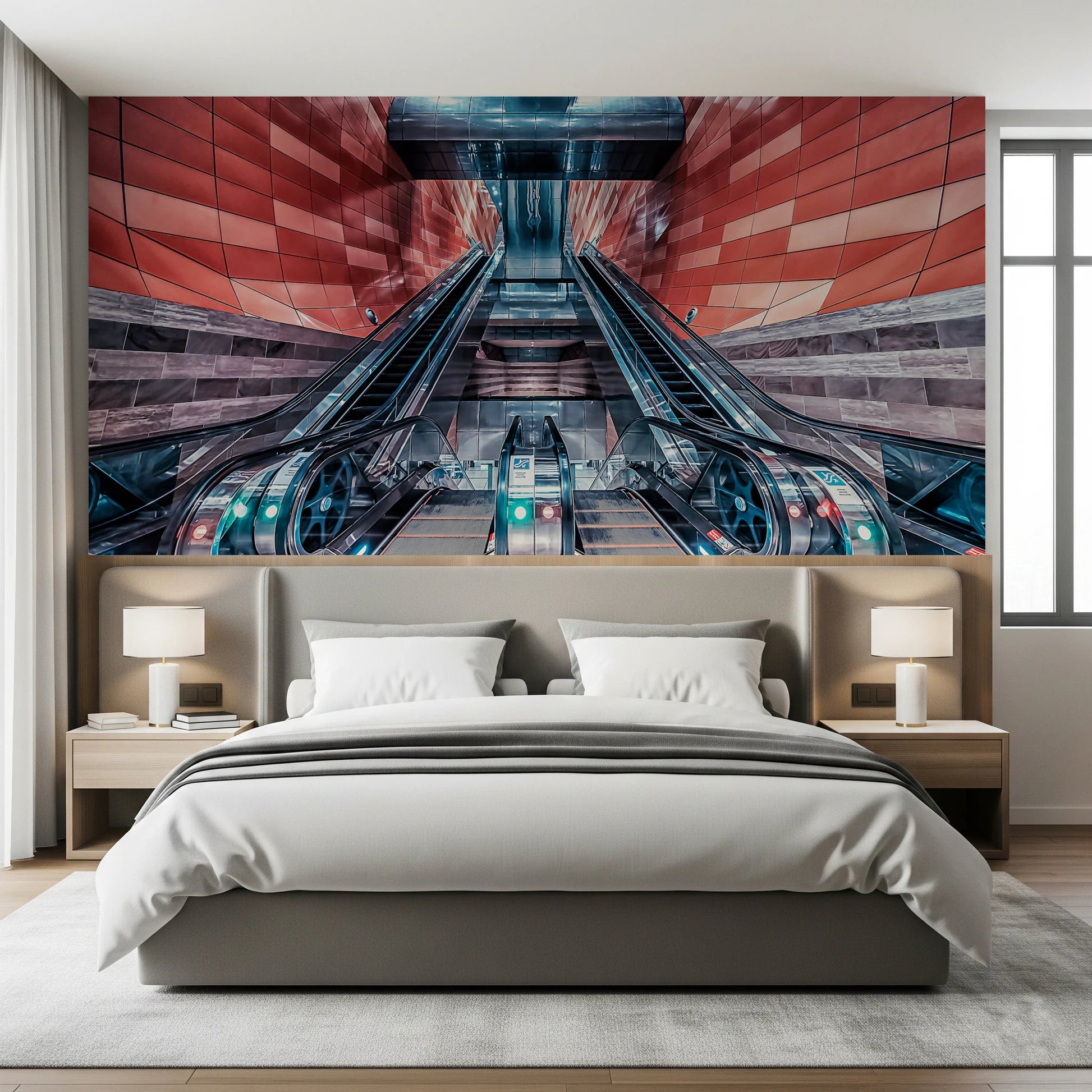 Perspective architectural wall mural for high-ceiling spaces