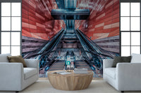Geometric rust and grey wall mural for modern living rooms