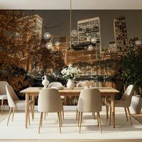 Shimmering water reflection, urban Metropolis wallpaper piece, scenic mural.