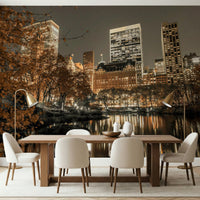 Metropolis at Dusk city view wallpaper for walls, stunning autumnal mural.