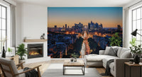 Vibrant city at dusk wallpaper for minimalist apartment interiors.